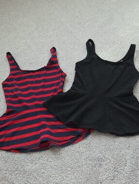 Express Red and Navy Striped Peplum Tank Top & Express Black Peplum Tank Top